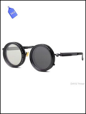 Adjustable Tint Polarized Sunglasses Retro Round Steampunk Metal